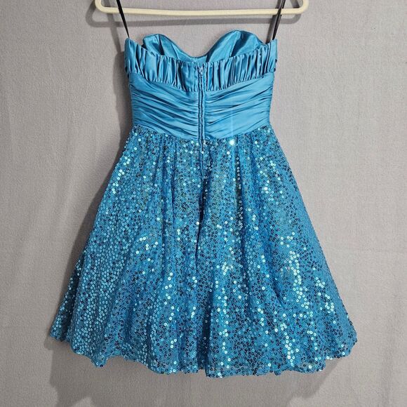 Betsey Johnson Sequin Prom Dress Teal Satin Strapless Size 4 Mini - Picture 7 of 7